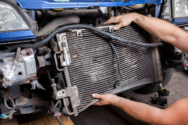 Майстер знімає радіатора кондиціонера машини